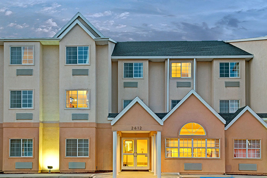 exterior of Microtel Inn & Suites by Wyndham at dusk